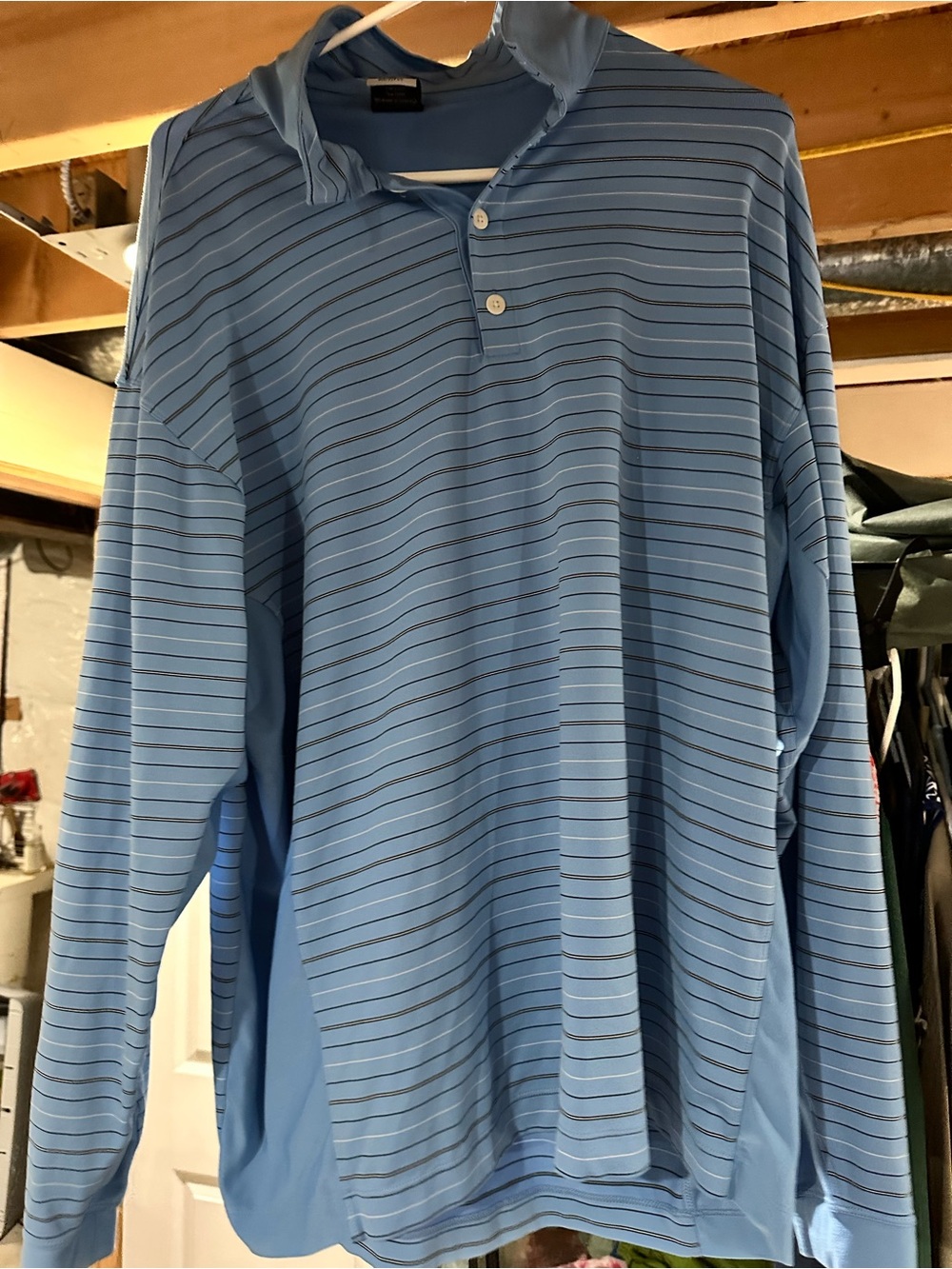 Nike Light Blue Striped Long Sleeve Polo Shirt